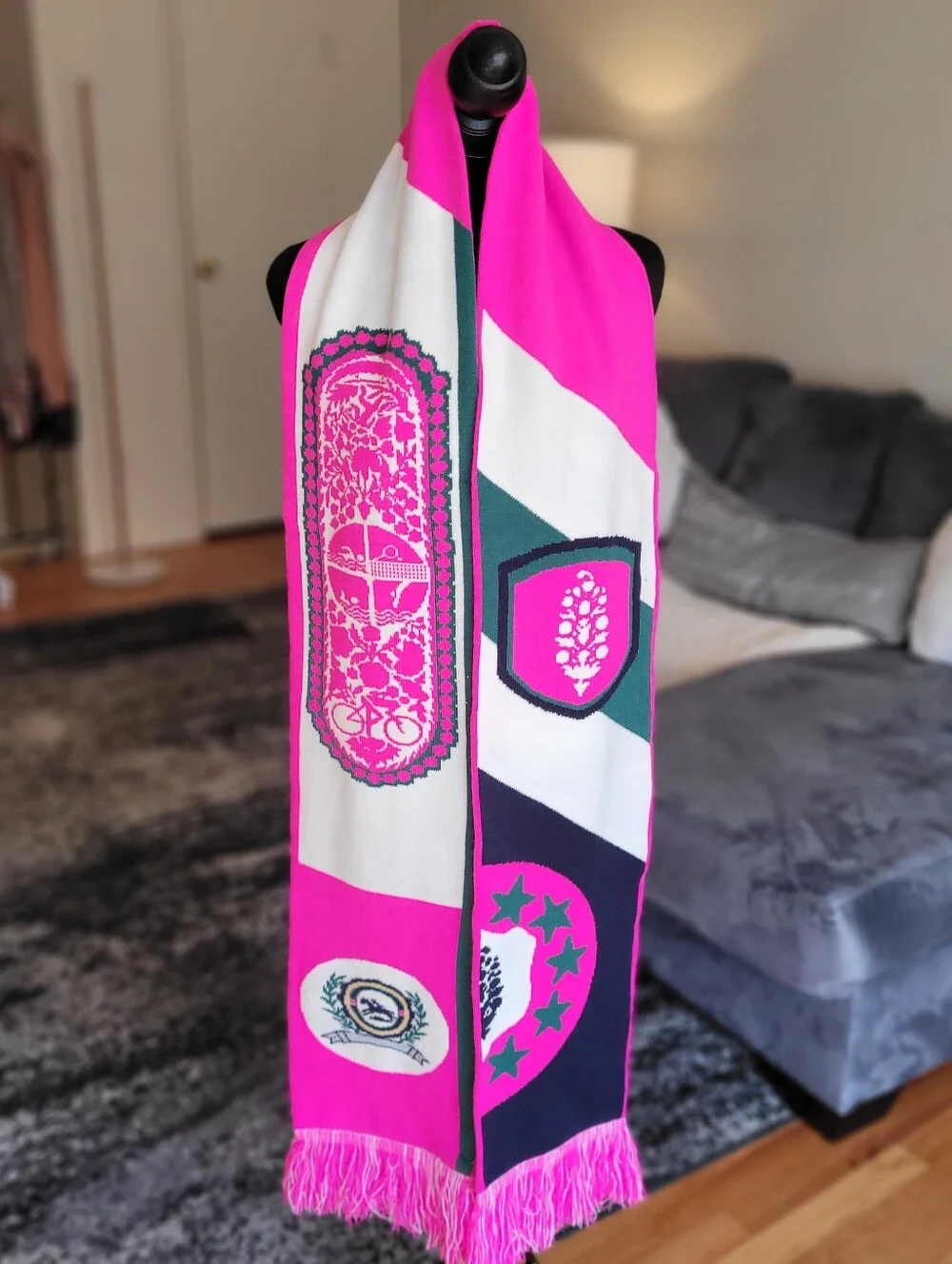 Free People Movement Big League Reversible Scarf Pink Graphic Logo Colorblock